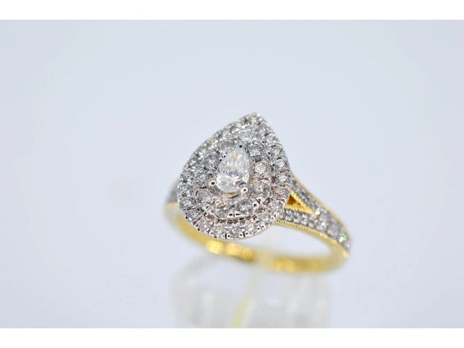 Bague 54 Bague entourage forme poire en or 14 carats avec diamant 1,15 ct 58 Facettes 2154