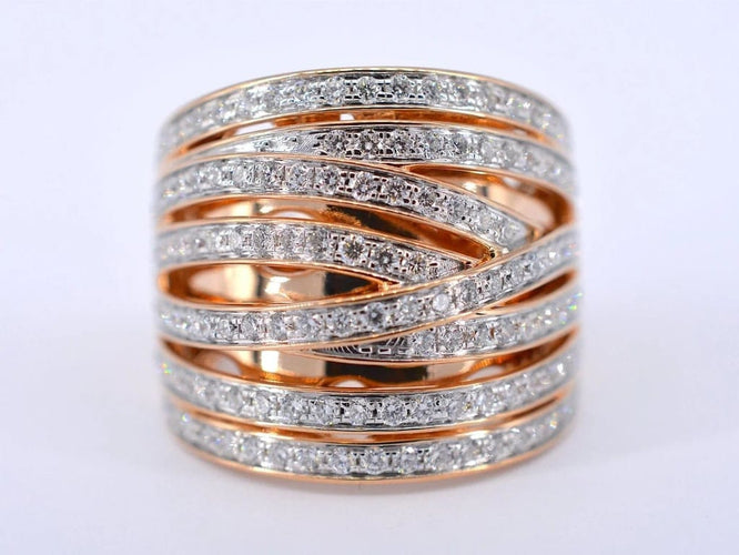 Bague 54 Bague en or rose 18 carats sertie de diamants taille brillant 58 Facettes 2178