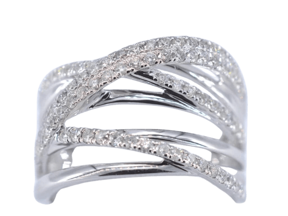 Bague 54 Bague design en or blanc 14 carats avec diamant taille brillant 58 Facettes 2180