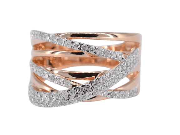 Bague 54 Bague en or rose 14 carats sertie de diamants taille brillant 58 Facettes 2182
