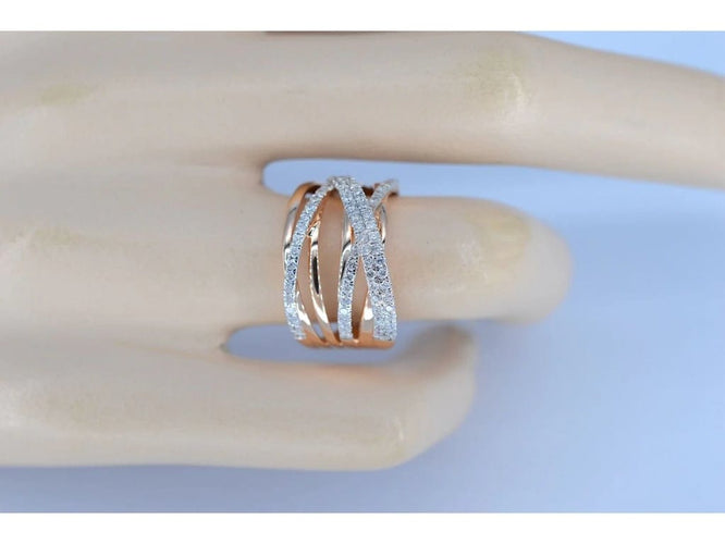 Bague 54 Bague en or rose 14 carats sertie de diamants taille brillant 58 Facettes 2182