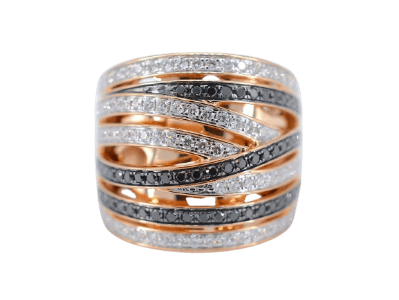 Bague 54 Bague en or rose 18 carats sertie de diamants blancs et noirs 58 Facettes 2179