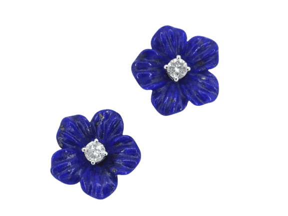 Boucles d'oreilles Boucles d'oreilles fleur bleue en or blanc 14 carats et diamants 58 Facettes 2263