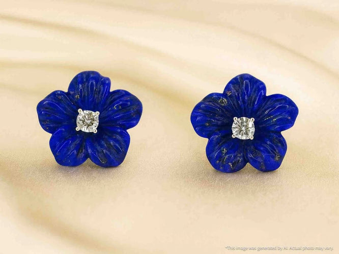 Boucles d'oreilles Boucles d'oreilles fleur bleue en or blanc 14 carats et diamants 58 Facettes 2263