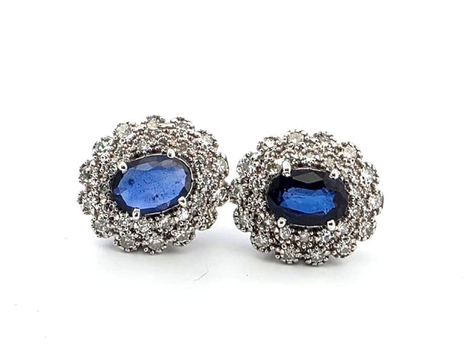 Boucles d'oreilles 2021 P - Boucles d'oreilles en or blanc 18 carats saphirs et diamants 58 Facettes