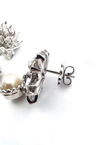 Boucles d'oreilles Boucles d’oreilles en or blanc 18 carats, diamants et perles 58 Facettes