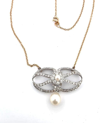 Pendentif Pendentif Art déco en platine et or avec diamants et perle 58 Facettes