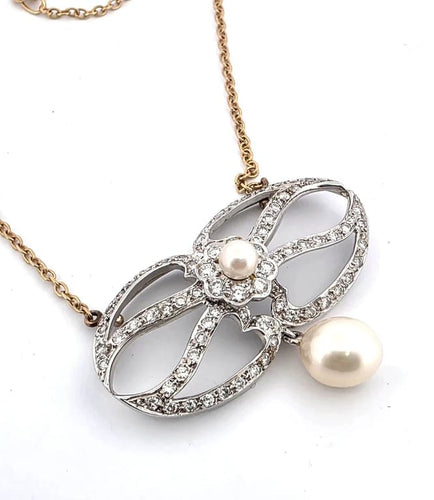 Pendentif Pendentif Art déco en platine et or avec diamants et perle 58 Facettes