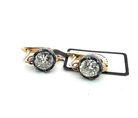 Boucles d'oreilles Boucles d'oreilles en or et argent bruni avec diamants taille ancienne 1,90 ct 58 Facettes