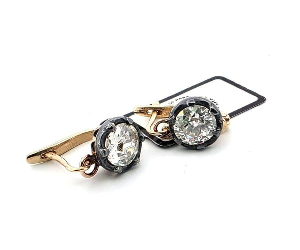 Boucles d'oreilles Boucles d'oreilles en or et argent bruni avec diamants taille ancienne 1,90 ct 58 Facettes