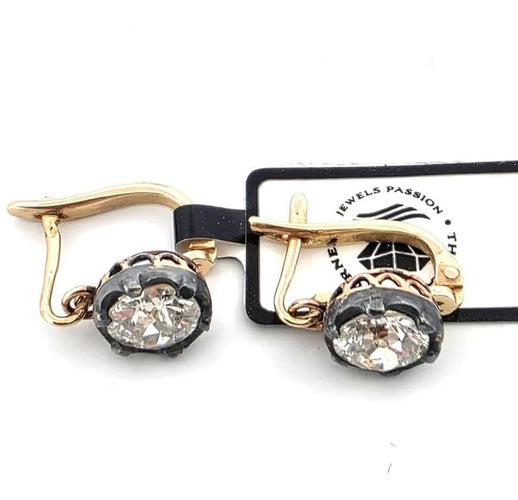 Boucles d'oreilles Boucles d'oreilles en or et argent bruni avec diamants taille ancienne 1,90 ct 58 Facettes