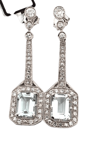Boucles d'oreilles Boucles d'oreilles en platine avec aigue-marine et diamants 58 Facettes