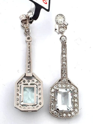 Boucles d'oreilles Boucles d'oreilles en platine avec aigue-marine et diamants 58 Facettes