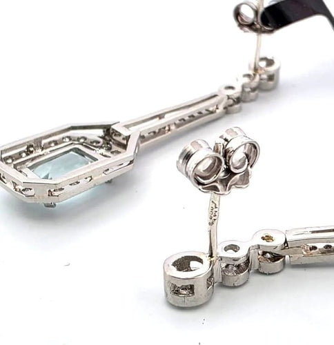Boucles d'oreilles Boucles d'oreilles en platine avec aigue-marine et diamants 58 Facettes