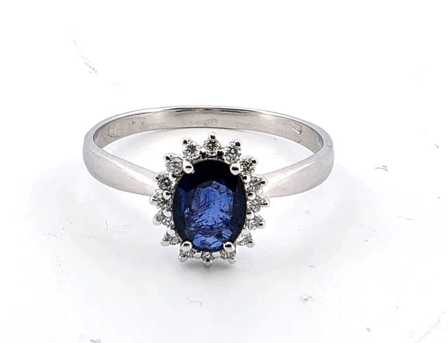 Bague 56 Bague en or blanc 18 carats sertie de saphirs et diamants 58 Facettes