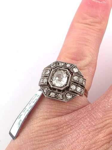 Bague 54 Bague old mine en or jaune et argent avec diamants 58 Facettes