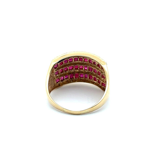 Bague 55 Bague vintage multibande en or jaune 750 avec rubis et diamants 58 Facettes 50358