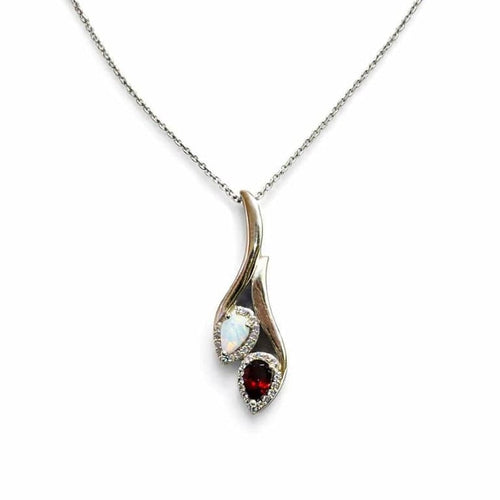 Pendentif Pendentif en or blanc 750 avec opale blanche, grenat et diamants 58 Facettes 50352