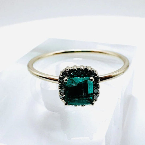 Bague 55 Bague - Halo en or blanc 18 carats, émeraude et diamants 58 Facettes 50363