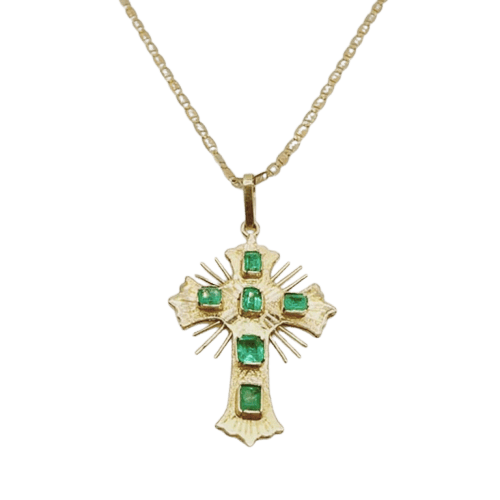 Pendentif Pendentif croix en or jaune 18 carats et émeraudes 58 Facettes 50353