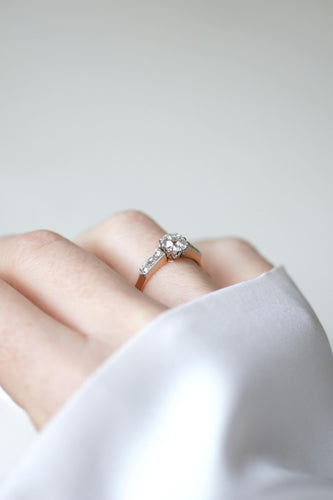 Solitaire - Bague diamant taille ancienne en or rose et platine