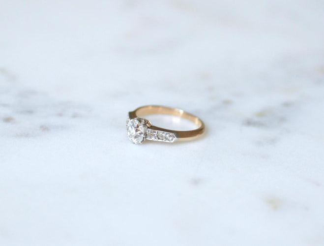 Solitaire - Bague diamant taille ancienne en or rose et platine