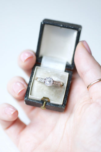 Bague 56 Solitaire - Bague diamant taille ancienne en or rose et platine 58 Facettes