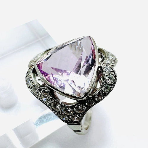 Bague 52 Bague en platine à kunzite rose-lilas et diamants 58 Facettes 50366