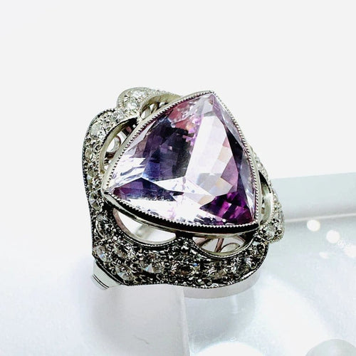 Bague 52 Bague en platine à kunzite rose-lilas et diamants 58 Facettes 50366