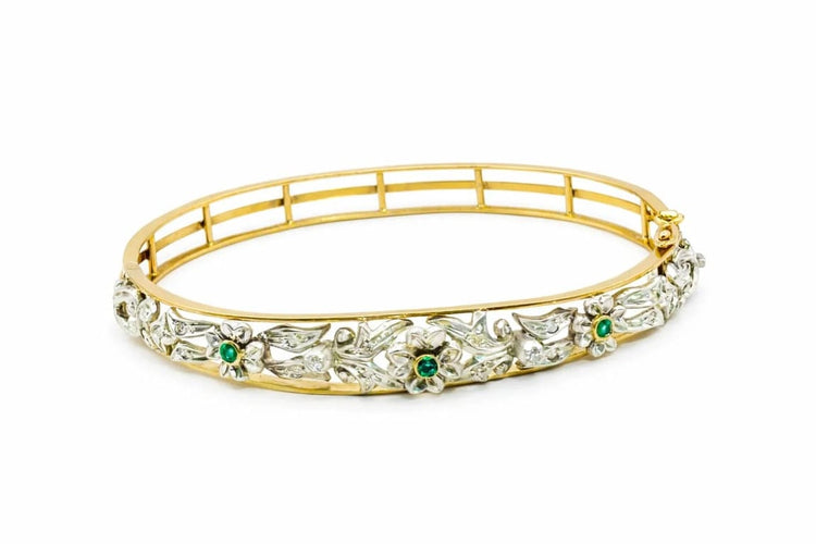 Bracelet Bracelet floral en or jaune 18 carats avec émeraudes et diamants 58 Facettes 50319