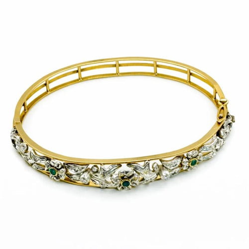 Bracelet Bracelet floral en or jaune 18 carats avec émeraudes et diamants 58 Facettes 50319