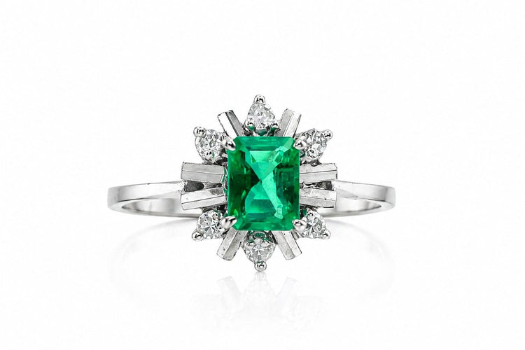 Bague 64 Bague fleur - Émeraude colombienne et diamants en or 585 58 Facettes 50210