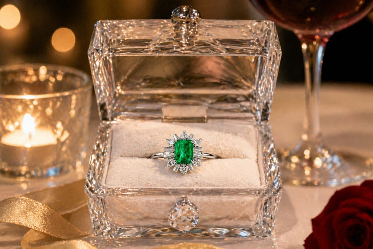 Bague 64 Bague fleur - Émeraude colombienne et diamants en or 585 58 Facettes 50210