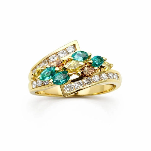 Bague 53 Bague en or jaune 750 sertie de diamants et émeraudes 58 Facettes 50373