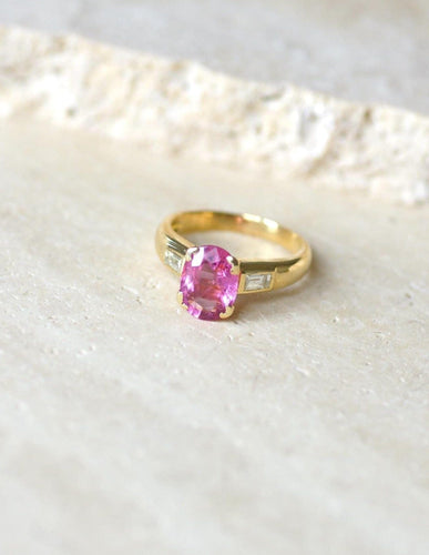 Bague Bague tourmaline rose et diamants baguette en or jaune 58 Facettes