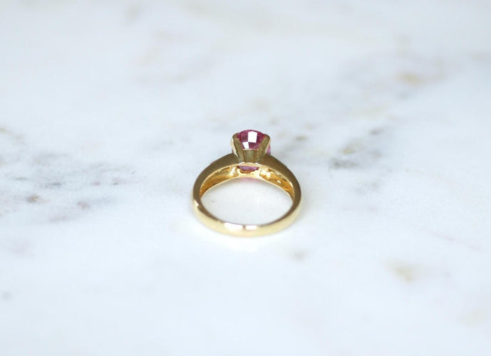 Bague Bague tourmaline rose et diamants baguette en or jaune 58 Facettes
