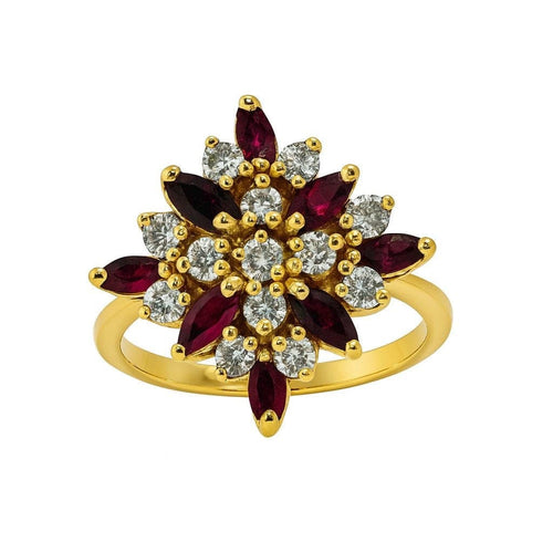 Bague 54 Bague motif floral étoilé en or jaune 750 avec rubis et diamants 58 Facettes 50156