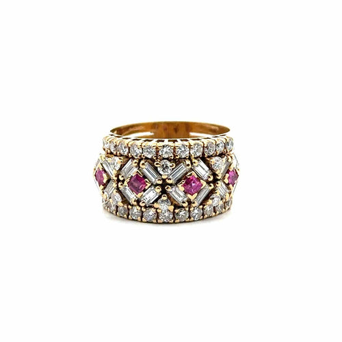 Bague 55 Bague en or jaune avec diamants et rubis 58 Facettes 50398