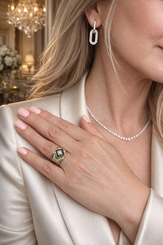 Bague 53 Bague bicolore en or jaune et or blanc 18k avec diamants, saphirs et émeraudes colombiennes 58 Facettes 50211