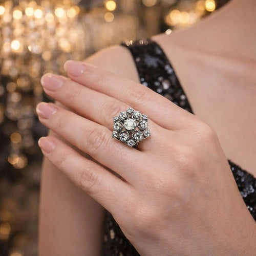 Bague 53 Bague rosette vintage en or blanc 750 et diamants 58 Facettes 50409