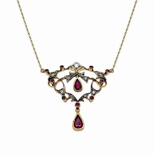 Pendentif Pendentif vintage - Rubis et diamants en or jaune 14 carats et platine 58 Facettes 50414