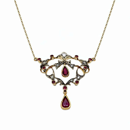Pendentif Pendentif vintage - Rubis et diamants en or jaune 14 carats et platine 58 Facettes 50414