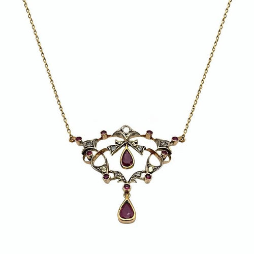 Pendentif Pendentif vintage - Rubis et diamants en or jaune 14 carats et platine 58 Facettes 50414