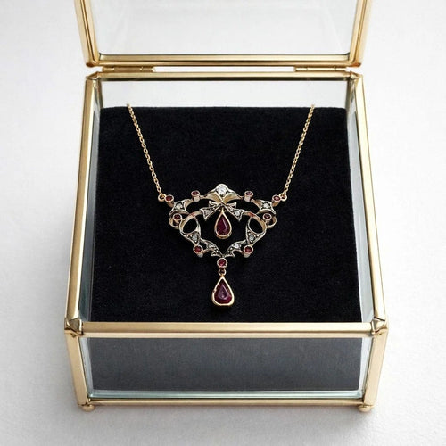 Pendentif Pendentif vintage - Rubis et diamants en or jaune 14 carats et platine 58 Facettes 50414