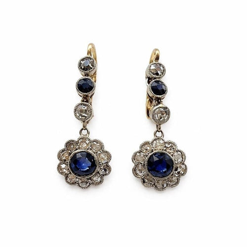 Boucles d'oreilles Boucles d’oreilles Art déco en or jaune 750 et platine, saphir et diamants 58 Facettes 50421