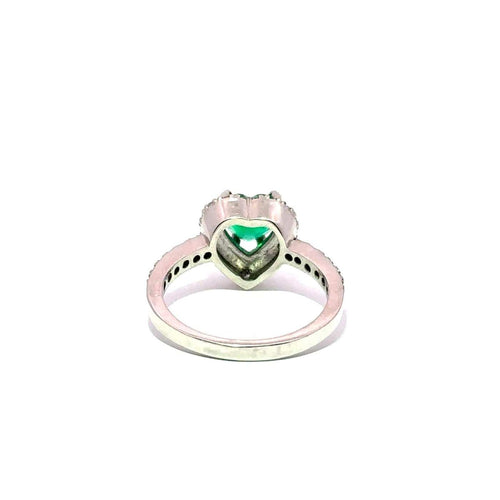 Bague 54 Bague cœur - Émeraude naturelle certifiée de Muzo et diamants en or blanc 18k 58 Facettes 50102