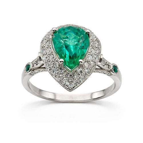 Bague 54 Bague Art déco en platine avec émeraude poire et diamants 58 Facettes 50159