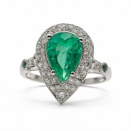 Bague 54 Bague Art déco en platine avec émeraude poire et diamants 58 Facettes 50159