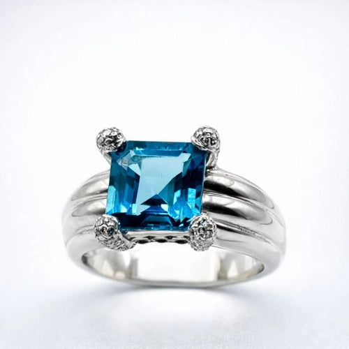 Bague 62 Bague en platine 900 avec topaze, diamants et rubis 58 Facettes 50112