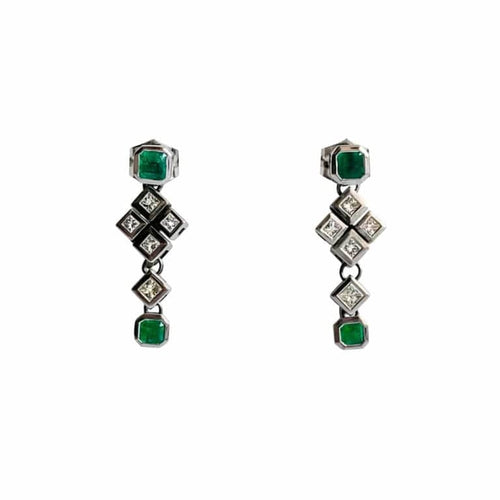 Boucles d'oreilles Boucles d'oreilles - Or blanc 18 ct, émeraudes colombiennes et diamants 58 Facettes 50036